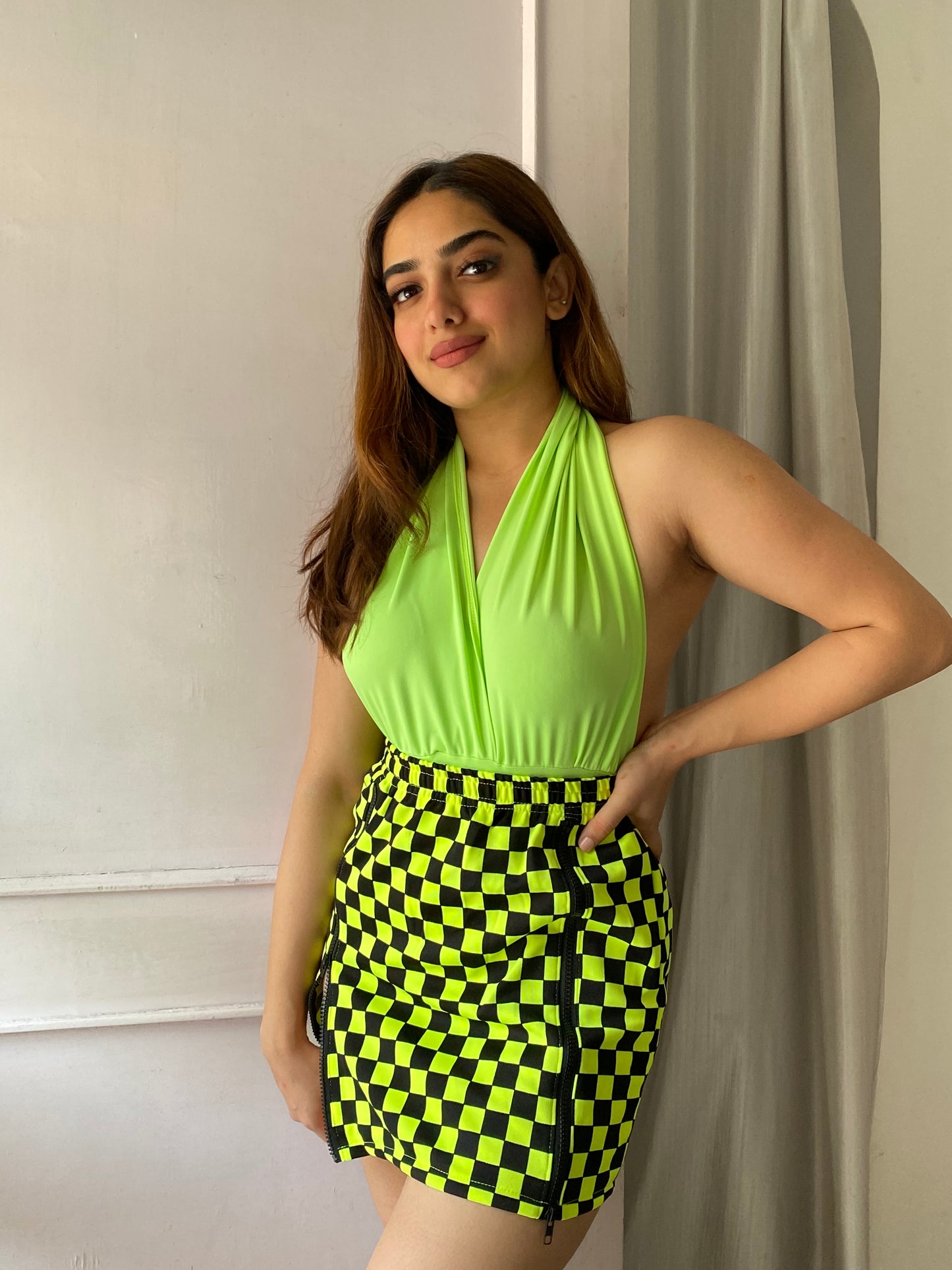 Checked Casual Zipper Mini Skirt