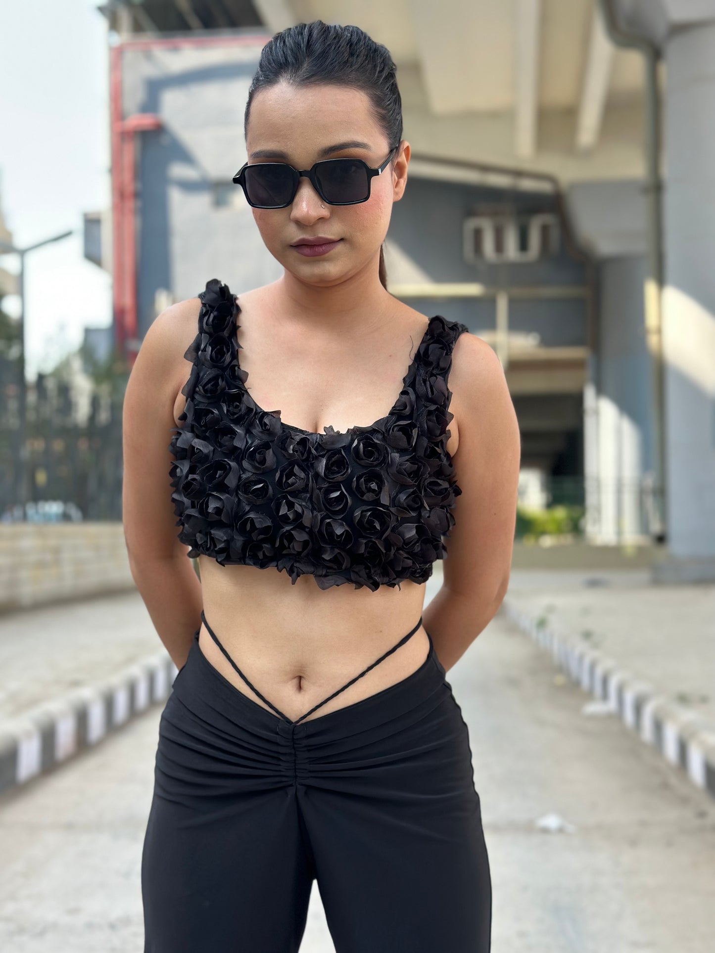 Black Rose Crop Tank Top