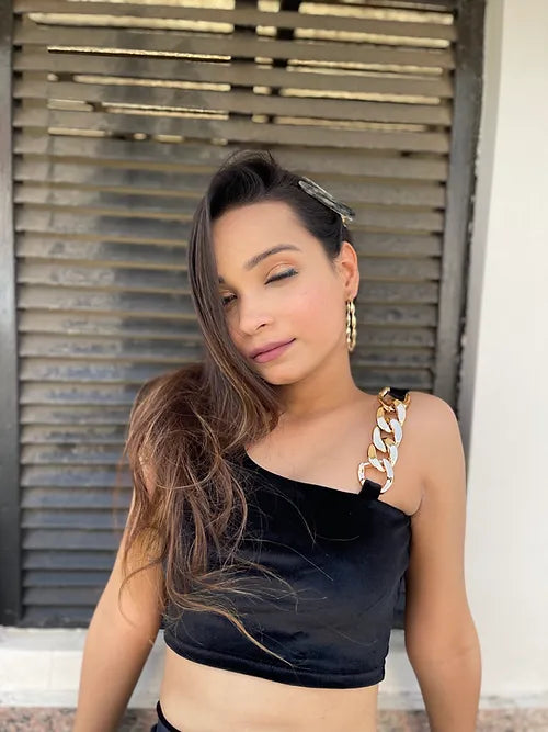 Black Velvet Padded Chain Crop Top