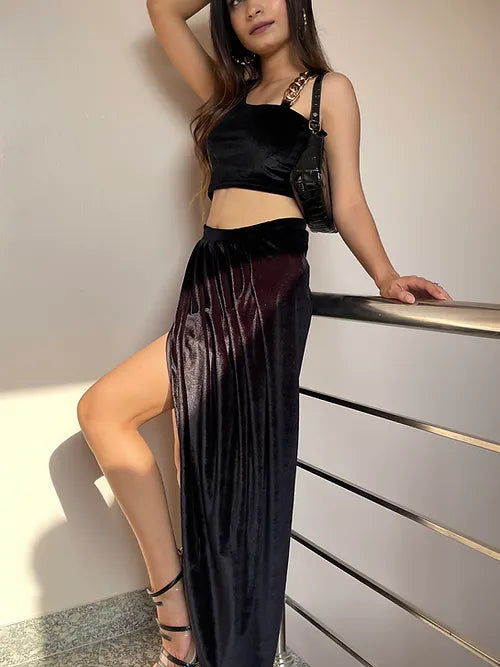Black Velvet Padded Chain Crop Top