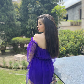 Dual Shade Ruffled Net Dress