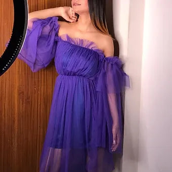 Dual Shade Ruffled Net Dress