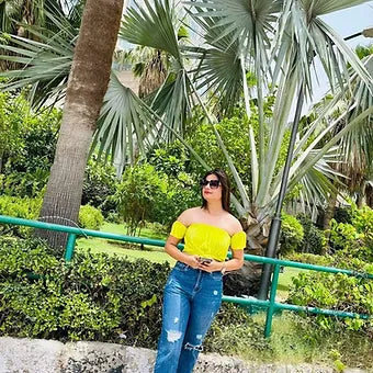 Satin Wrinkled Neon Off-Shoulder Top