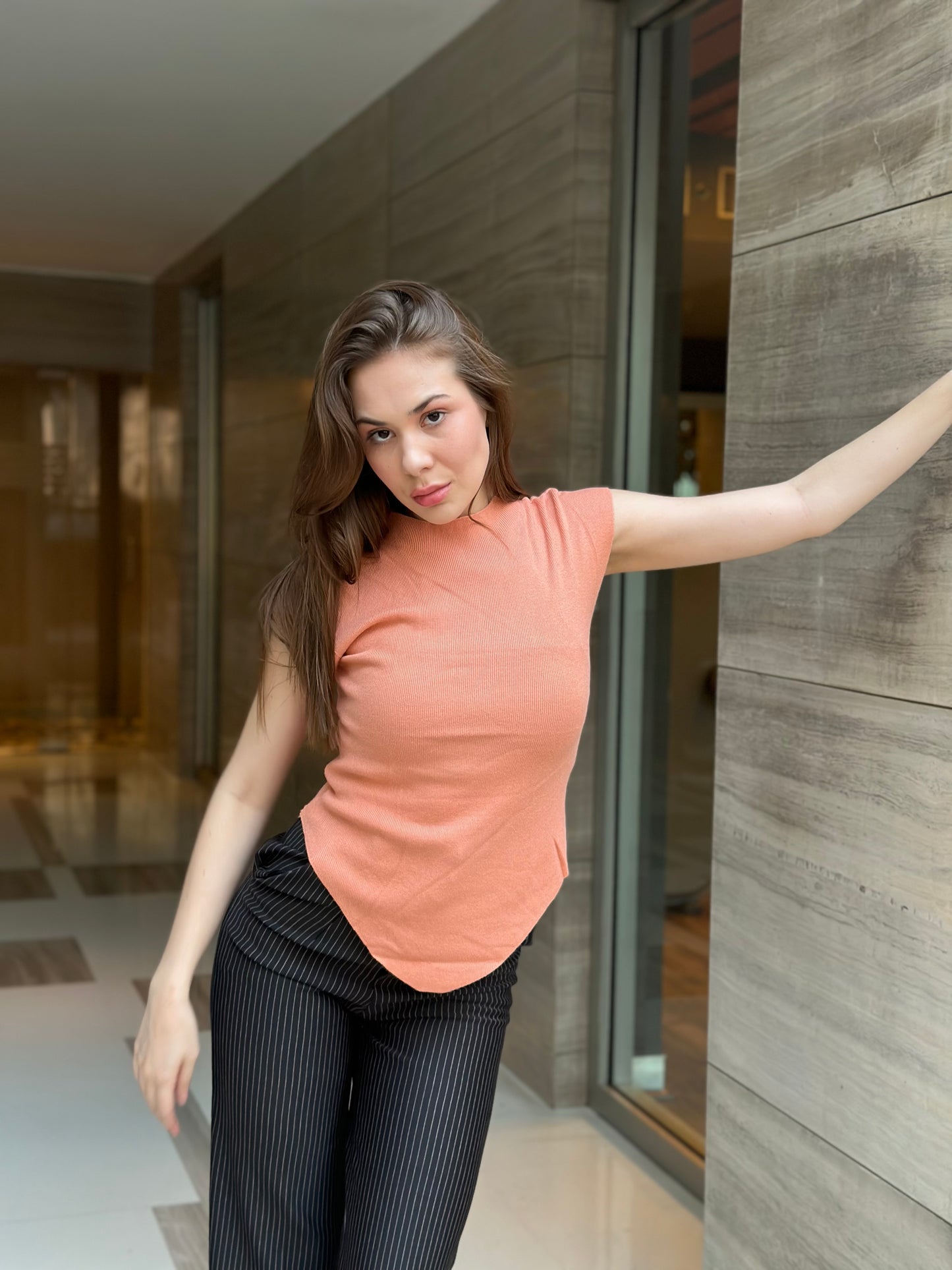 Turtle Neck Half Sleeves Knitted Tops