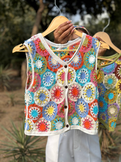 Crochet Vest With White Double Button Pants