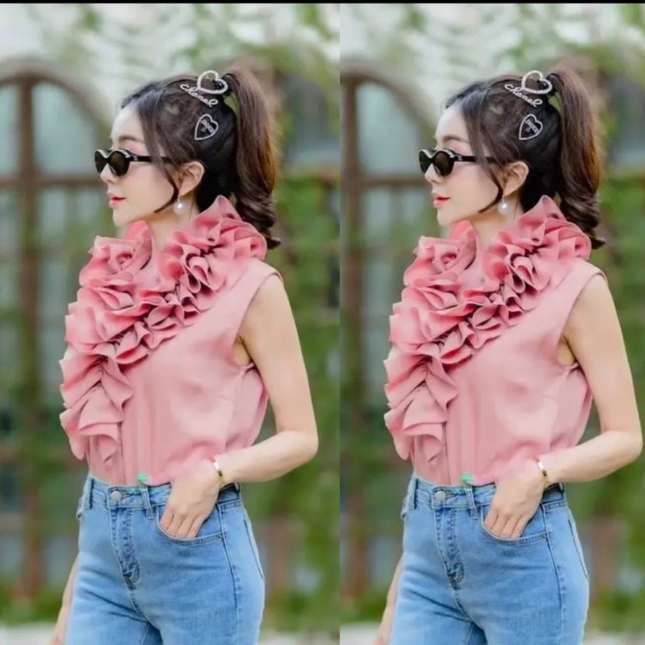StyleAsh Flower Collar Sleeveless Shirt - Main Image