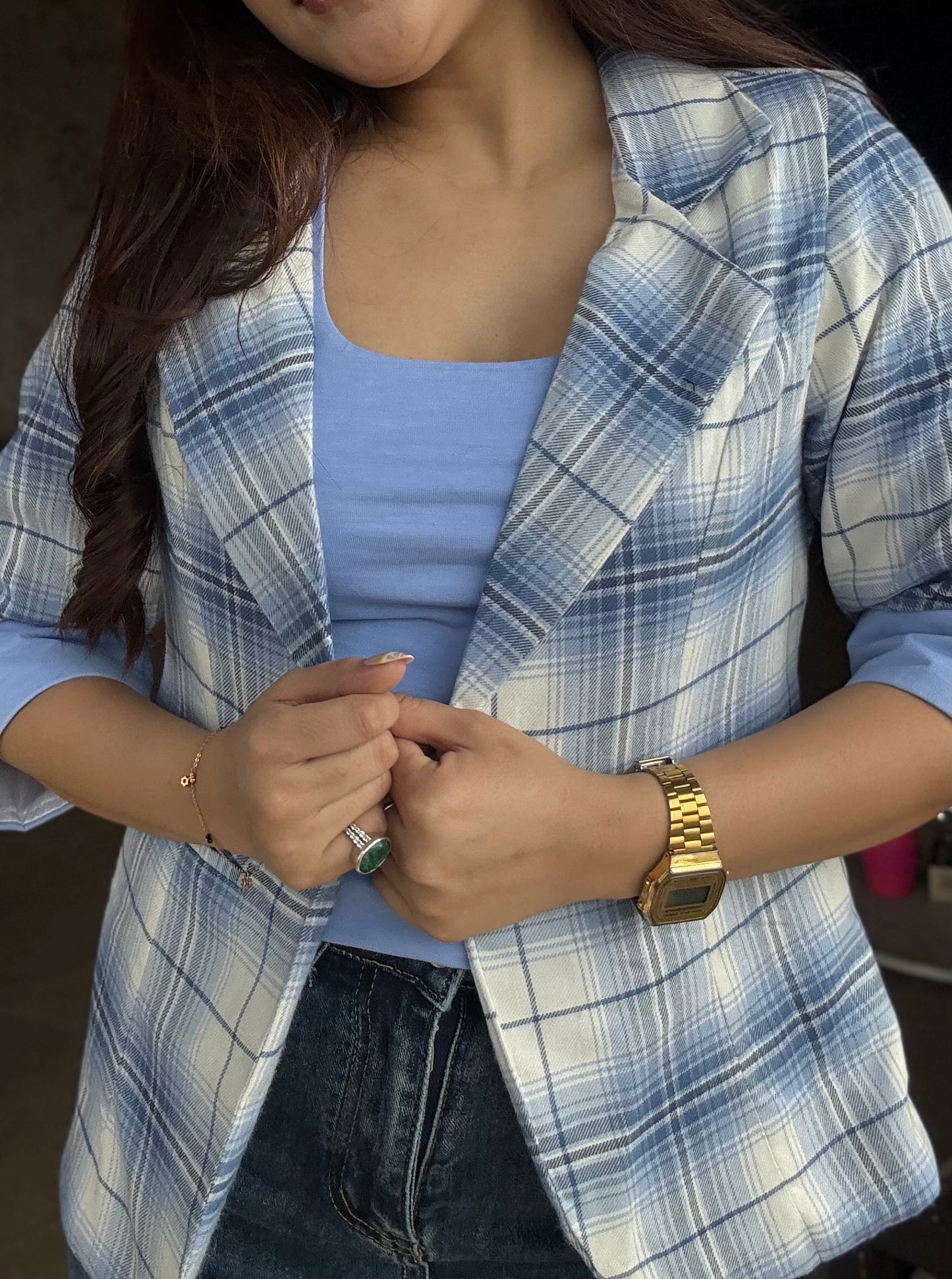 Plaid Blazer With Tank Vest
