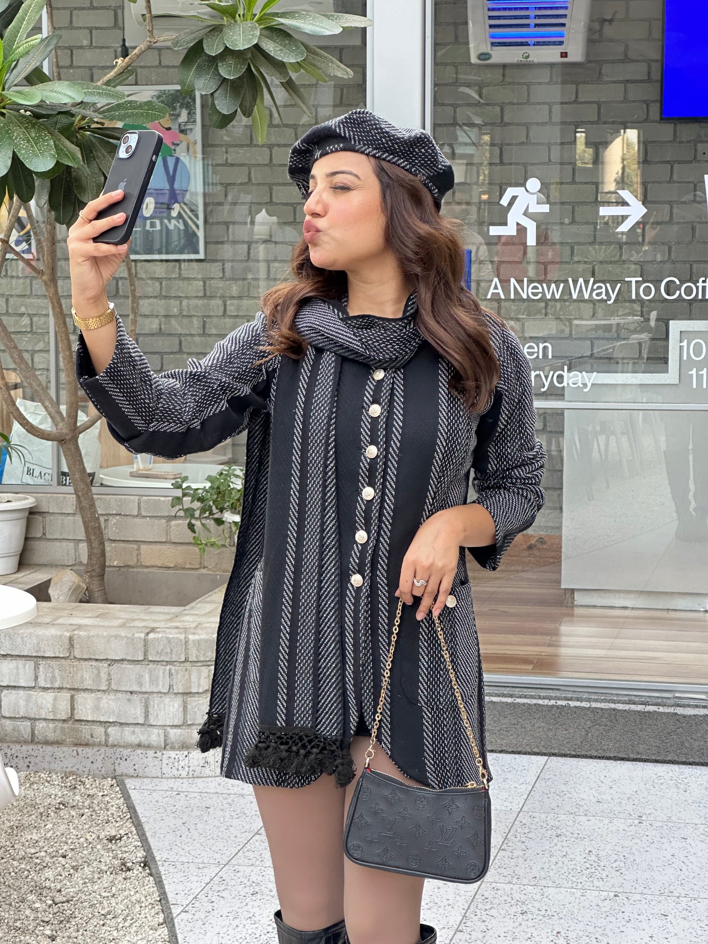 European Winter Coat With Muffler & Beret
