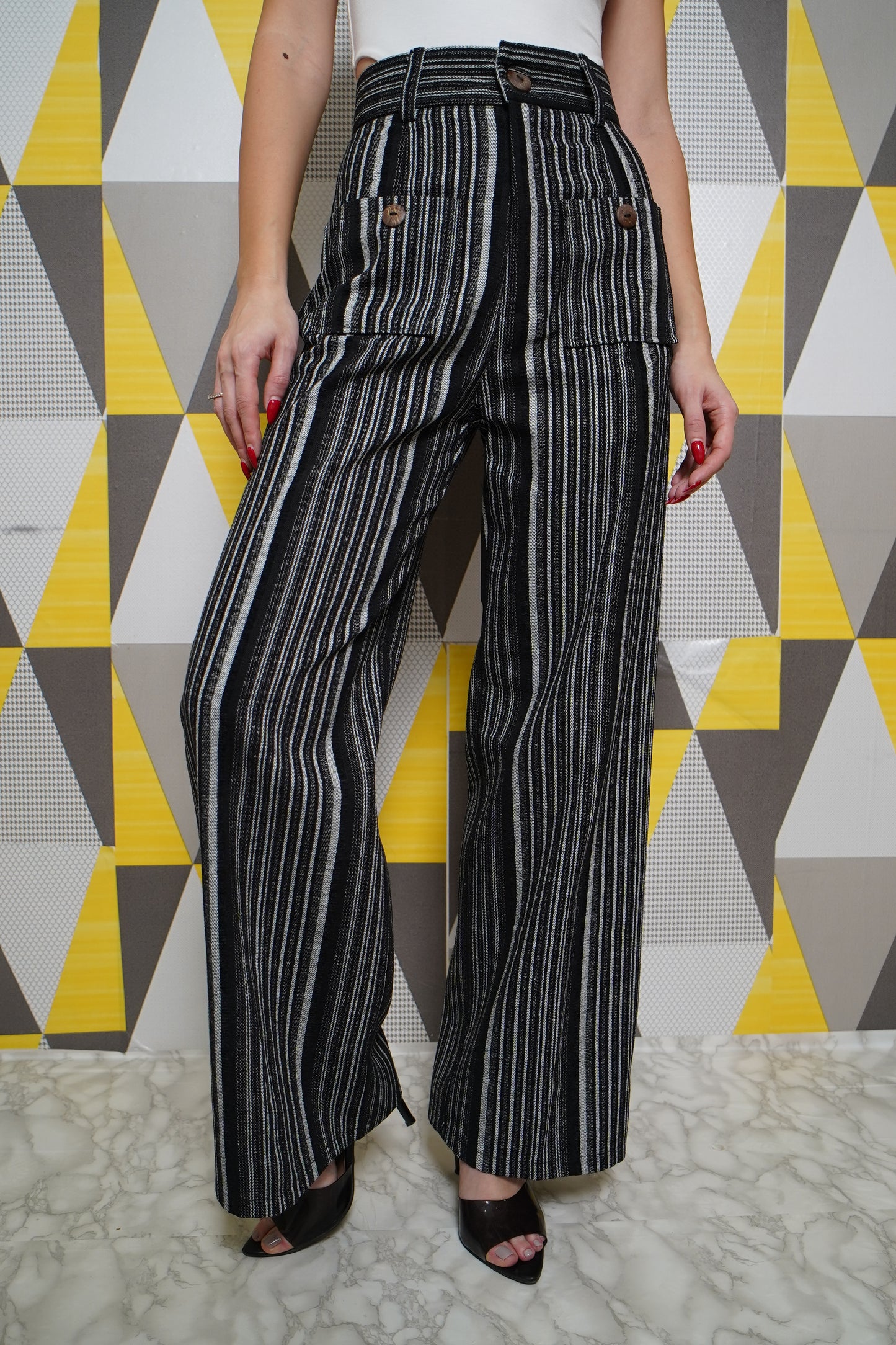 Cotton Striped Wide Leg Pants