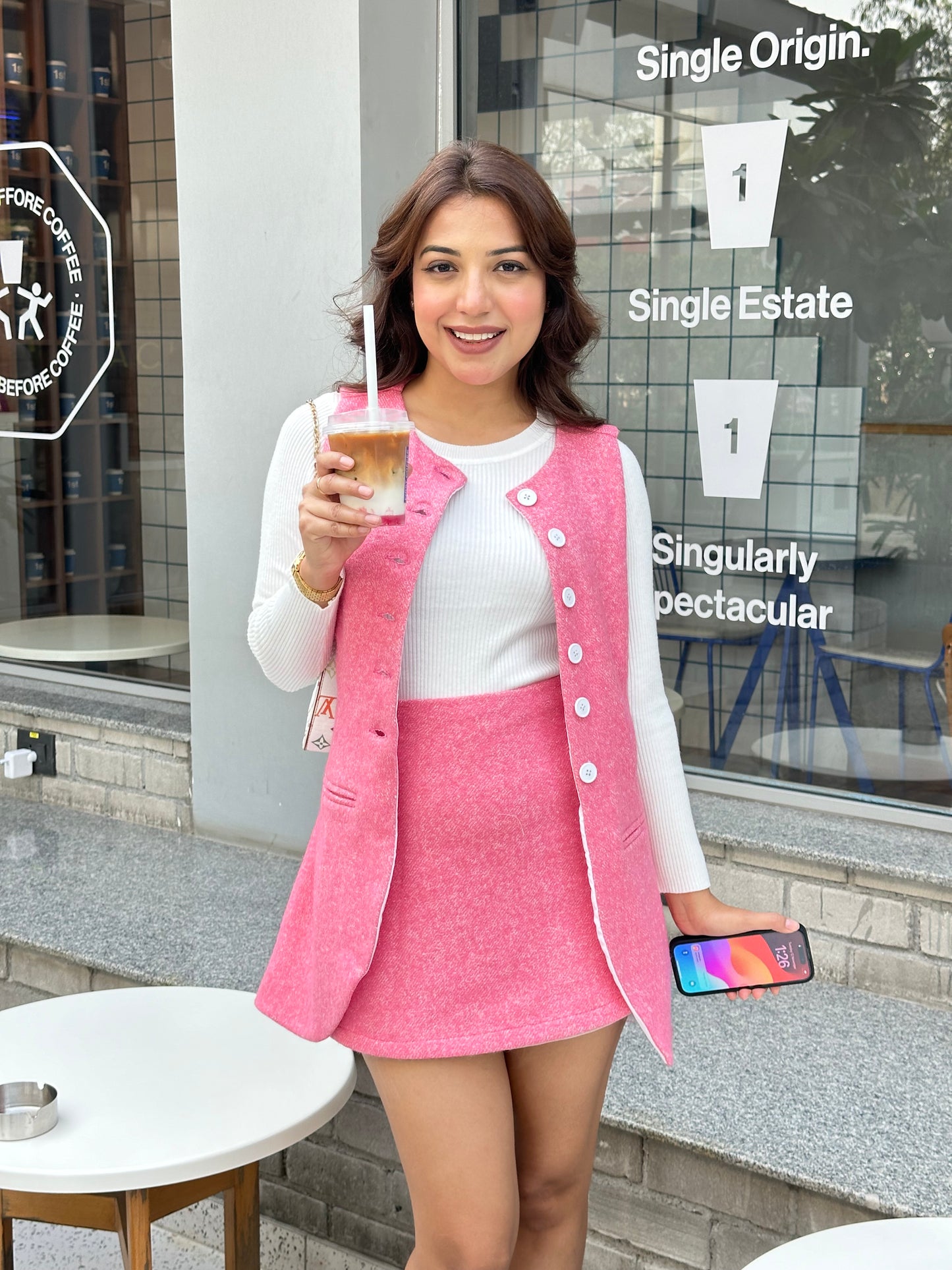 Strawberry Wool Waistcoat With Skirt