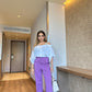 Set Of Off-Shoulder Shirt With Lilac Pants