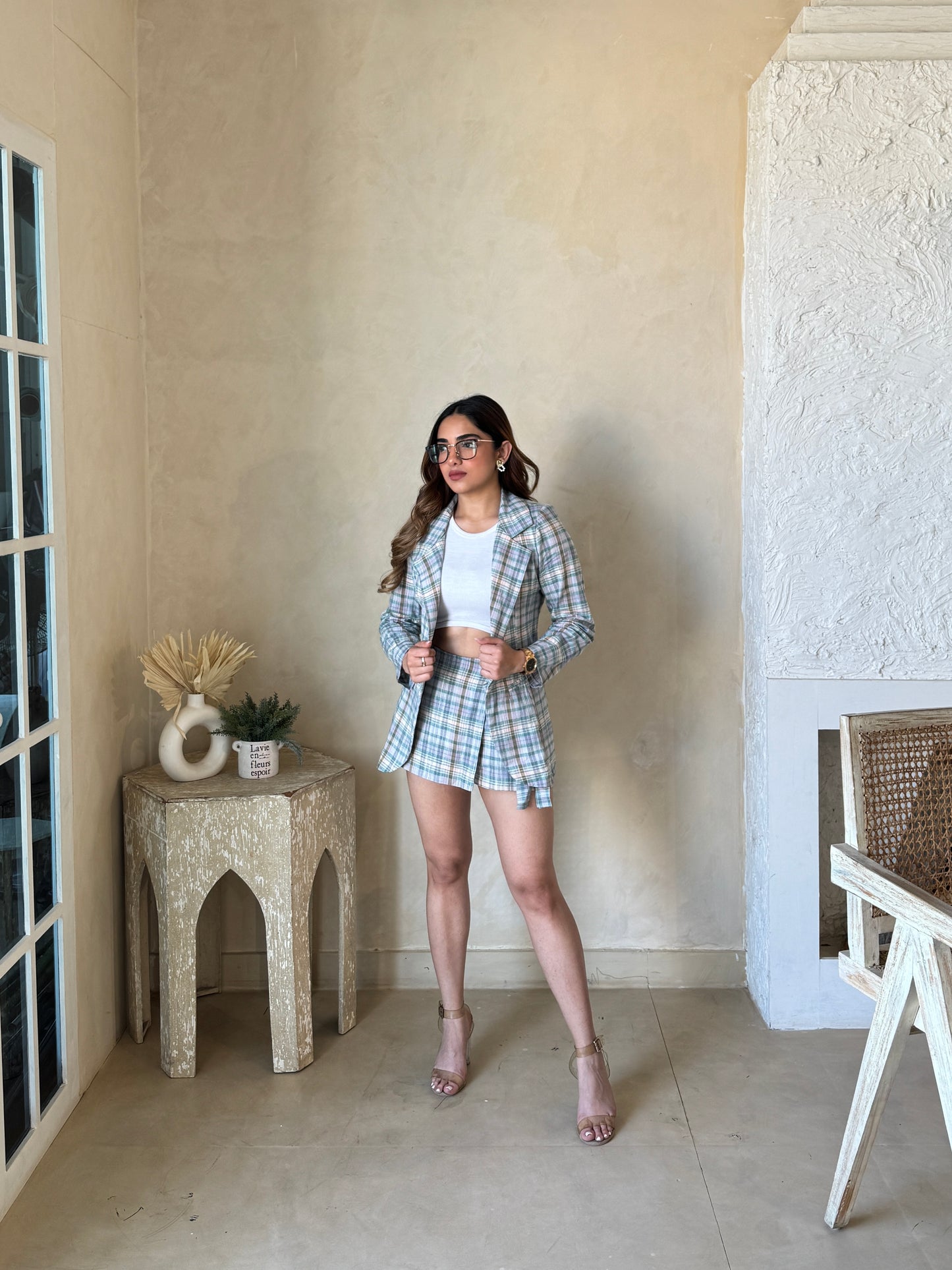 Pastel Cotton Blazer With Skorts