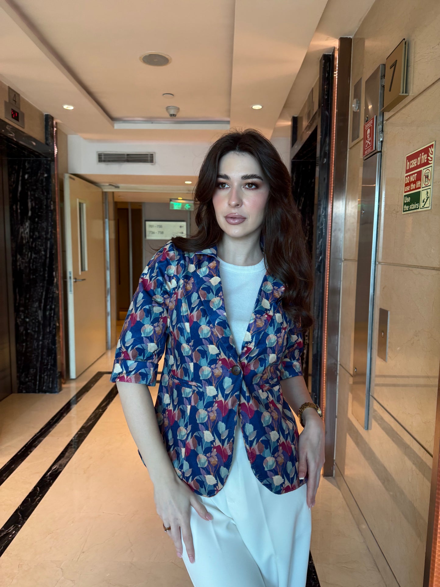 Multi-Color Velvet 3/4th Sleeve Blazer
