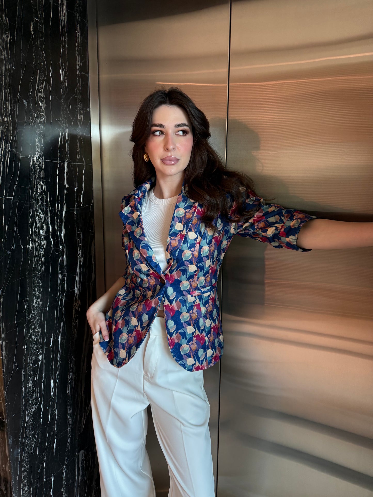 Multi-Color Velvet 3/4th Sleeve Blazer