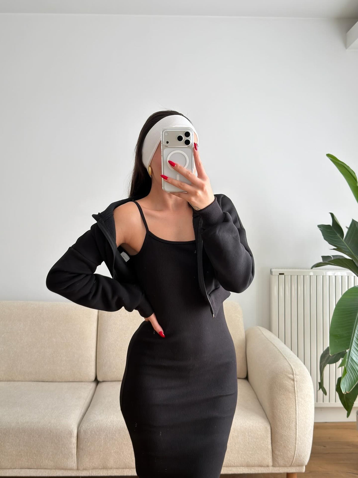 Fleece Long Dress With Crop Jacket