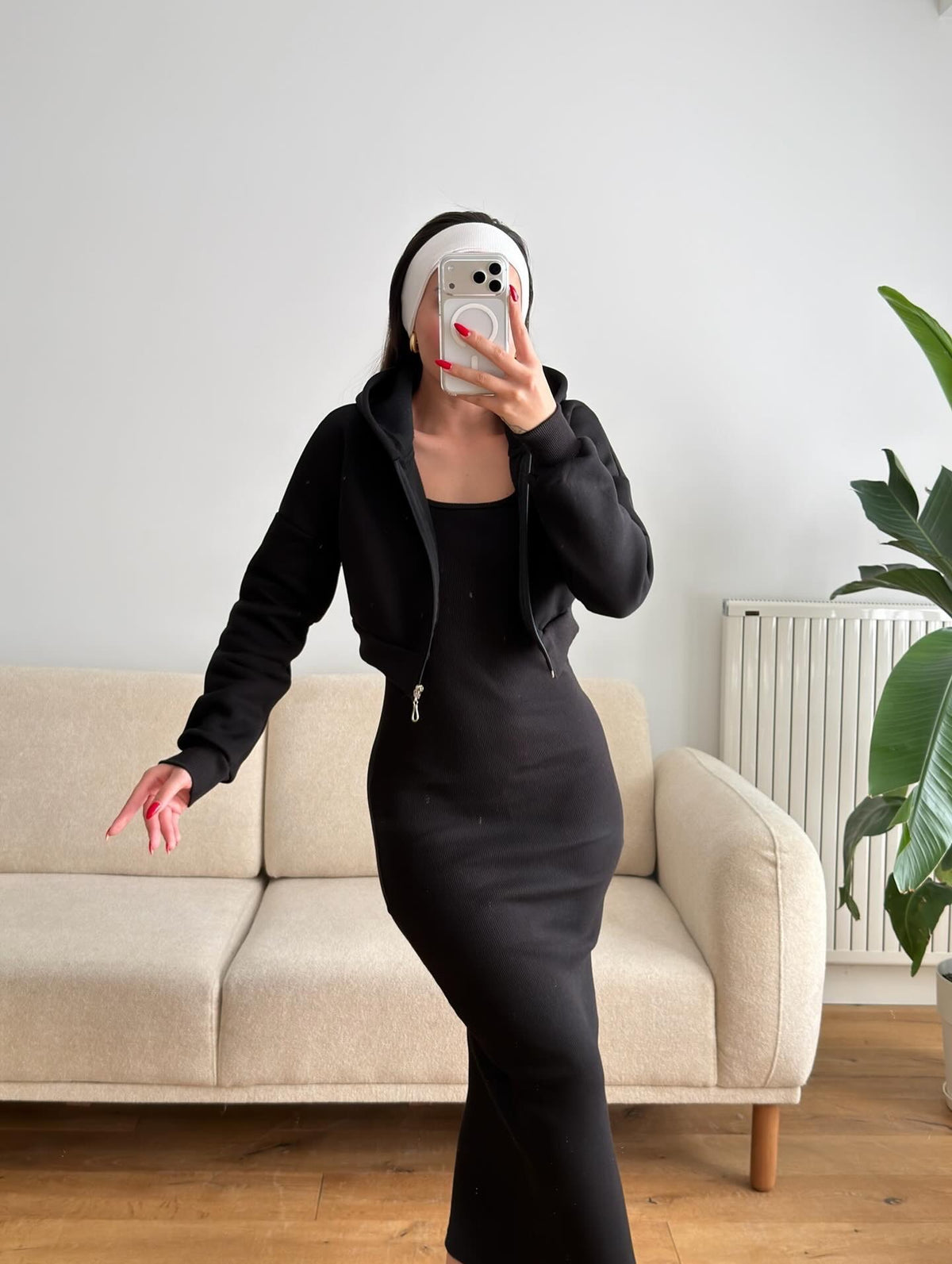 Fleece Long Dress With Crop Jacket