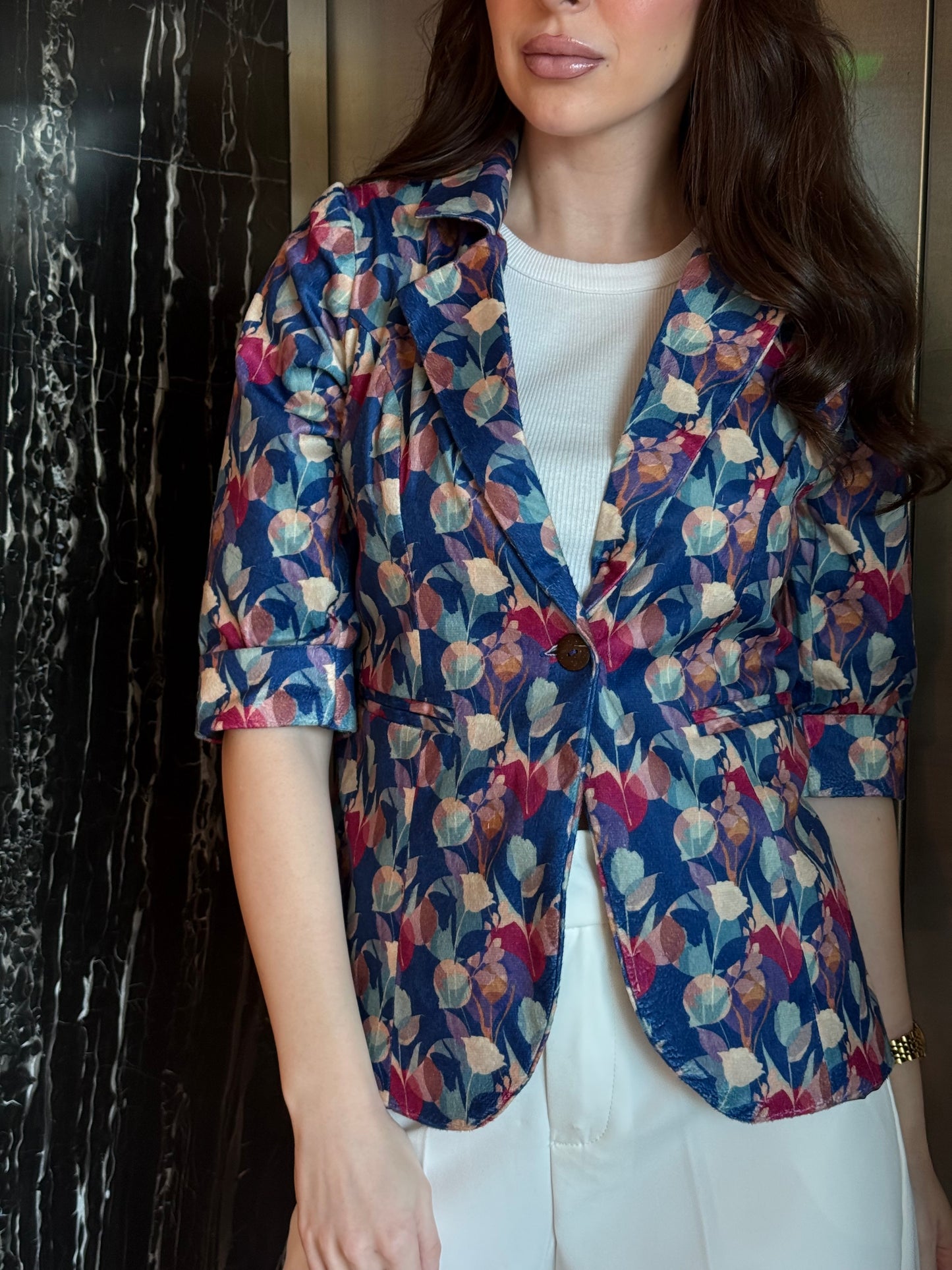 Multi-Color Velvet 3/4th Sleeve Blazer