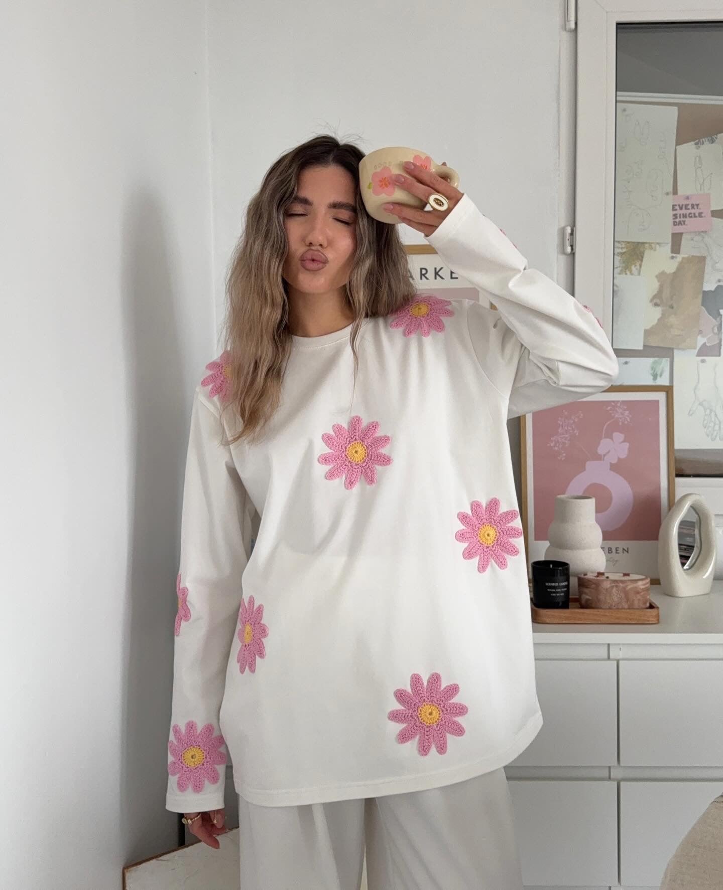 Crochet Flower Full Sleeves Top (Set Of 2)