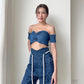 Denim Corset Rope Belt Pants With Padded Denim Top