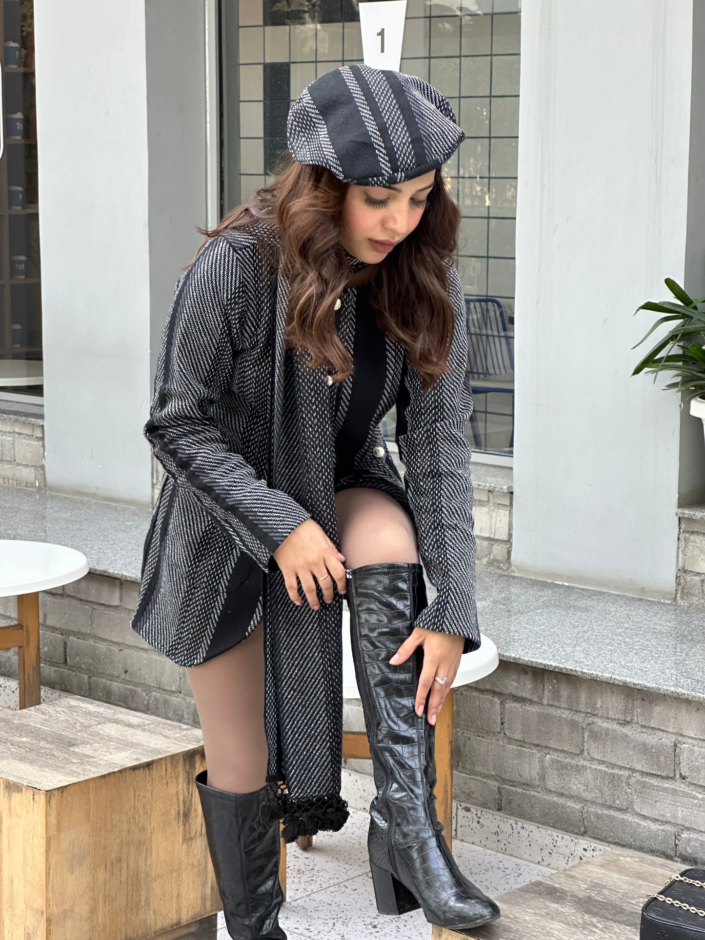European Winter Coat With Muffler & Beret