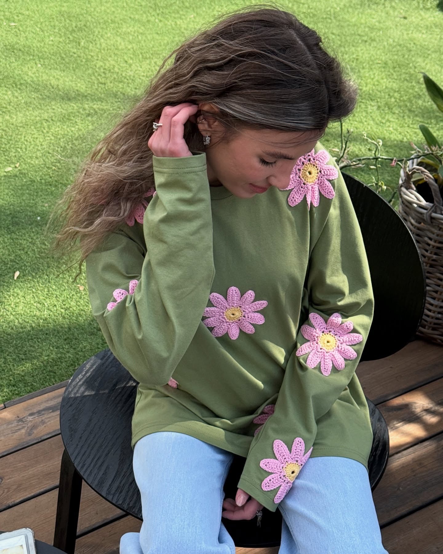 Crochet Flower Full Sleeves Top (Set Of 2)