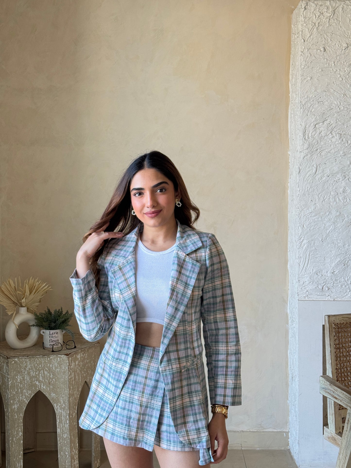 Pastel Cotton Blazer With Skorts