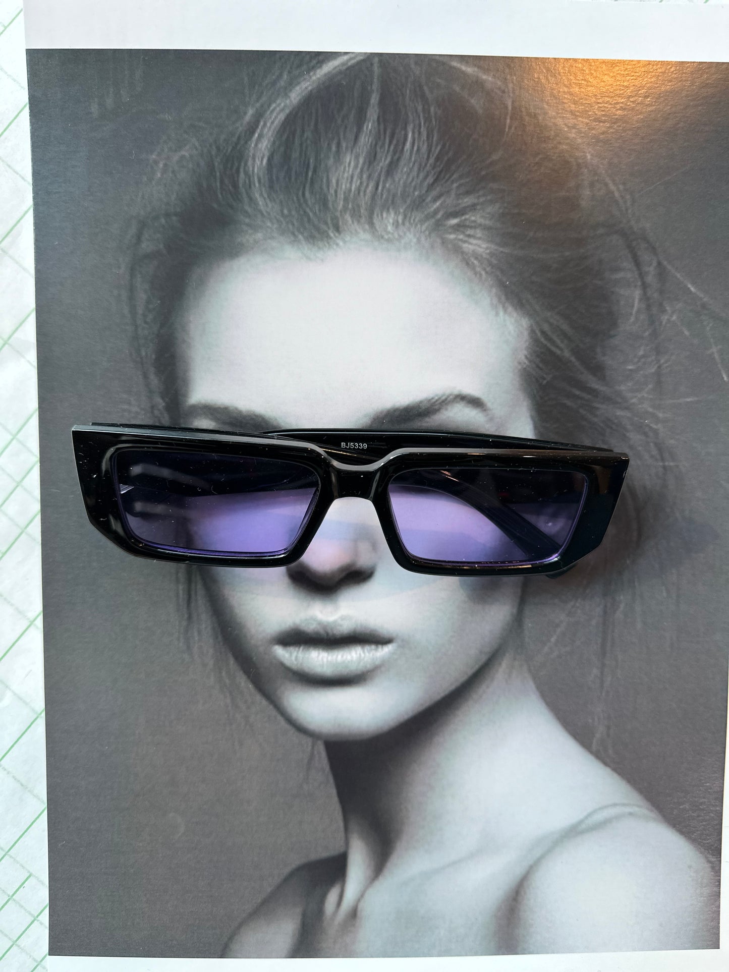 Purple Tint Black Framed Rectangle Shades