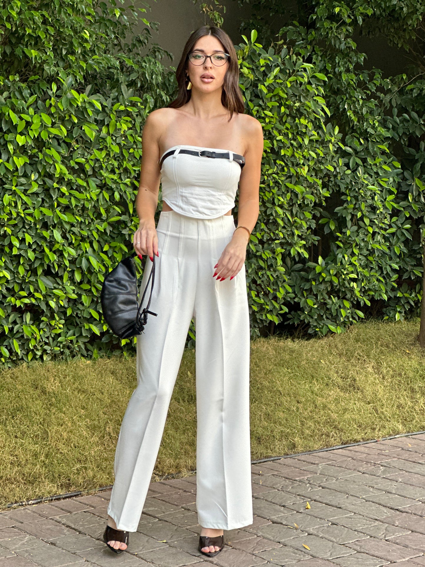 Combo Deal: White Belted Top With Corset Pants