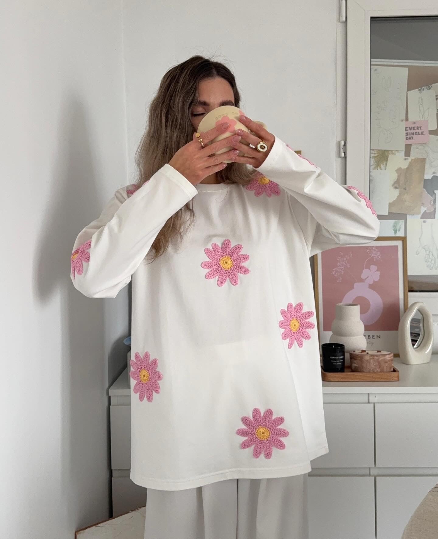 Crochet Flower Full Sleeves Top (Set Of 2)