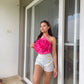 Combo Deal: Pink Rose Halter Neck Top With White Shorts