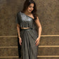 Metallic Pleated Skirt With Flared One Side Top