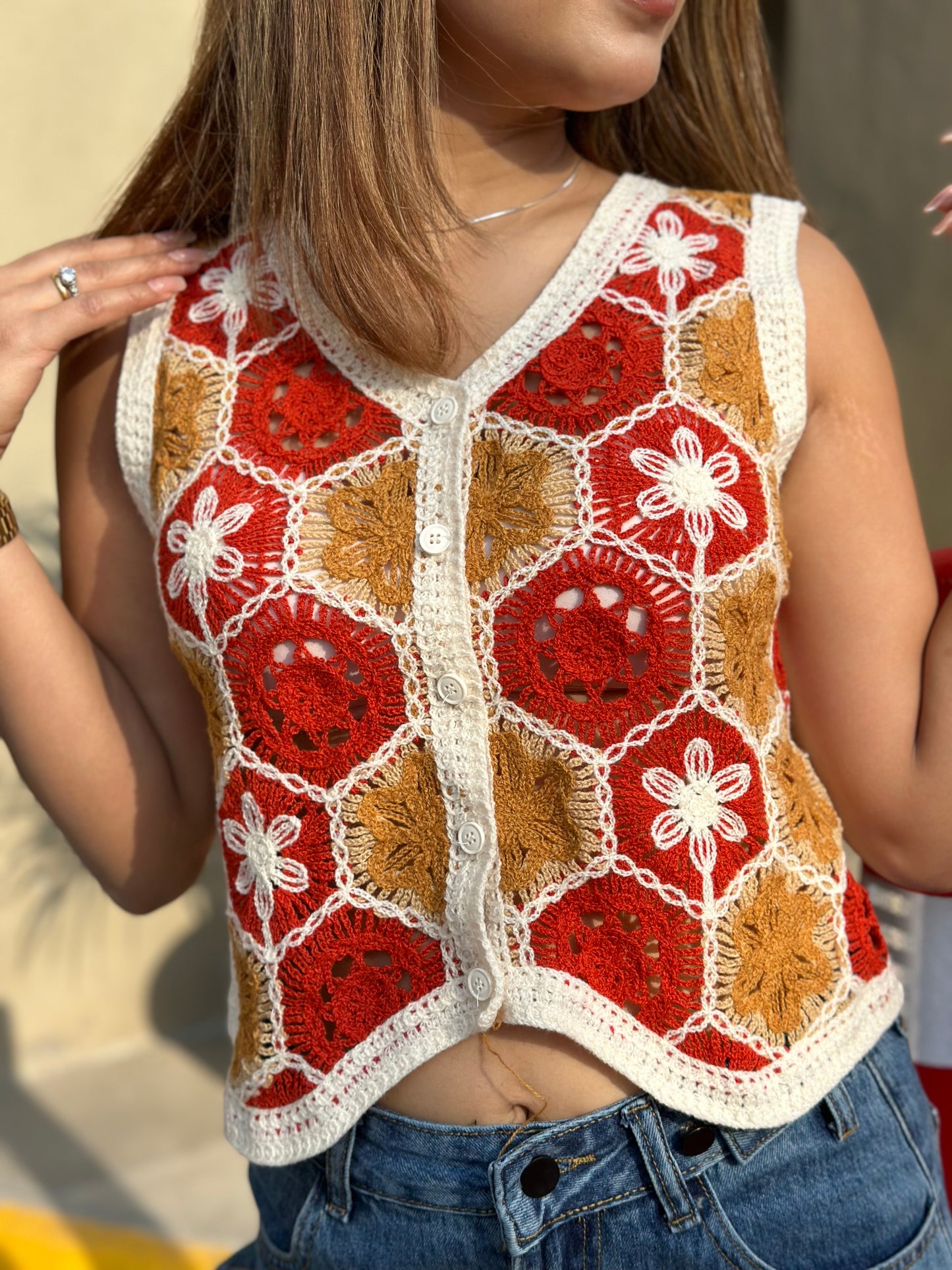 Mustard Crochet Vest
