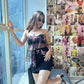 Mesh Floral Embroidered Padded Top