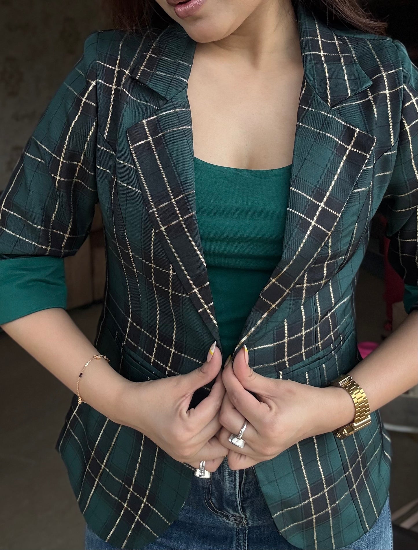 Plaid Blazer With Tank Vest