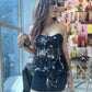 Mesh Floral Embroidered Padded Top