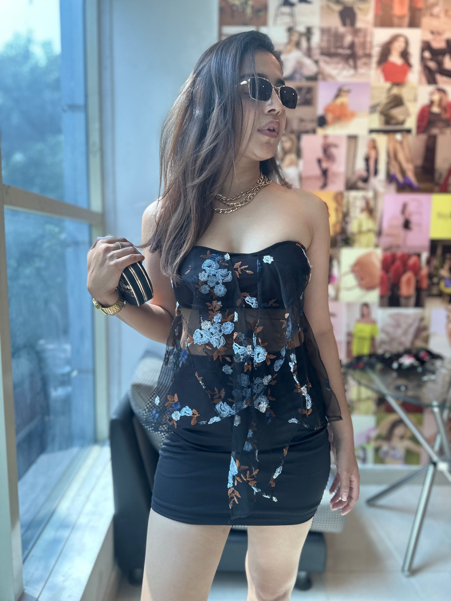 Mesh Floral Embroidered Padded Top