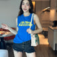 Oh Summer Sleeveless Tee With Low Waist Denim Hot Pants