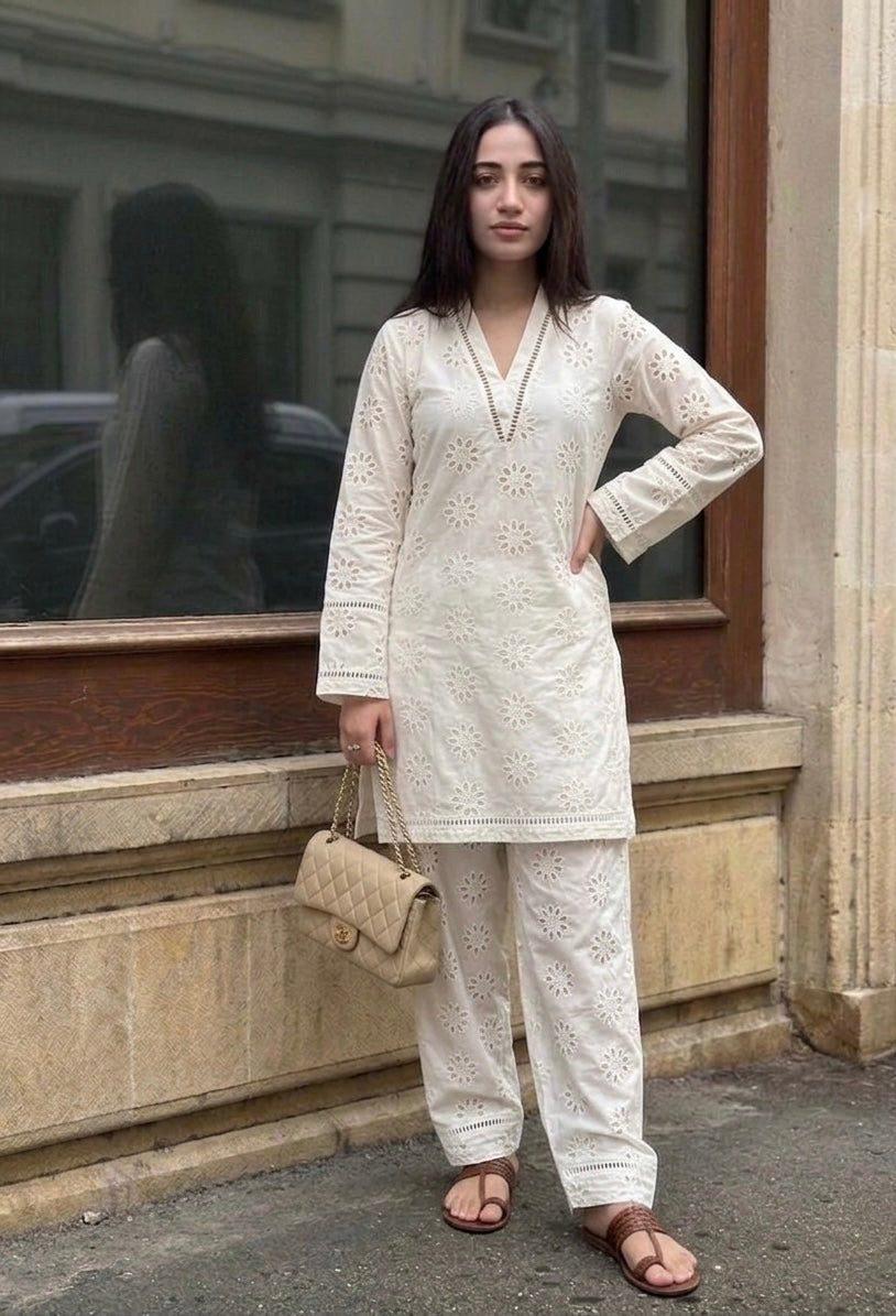 Cotton  Embroidered Farshi Pants Set
