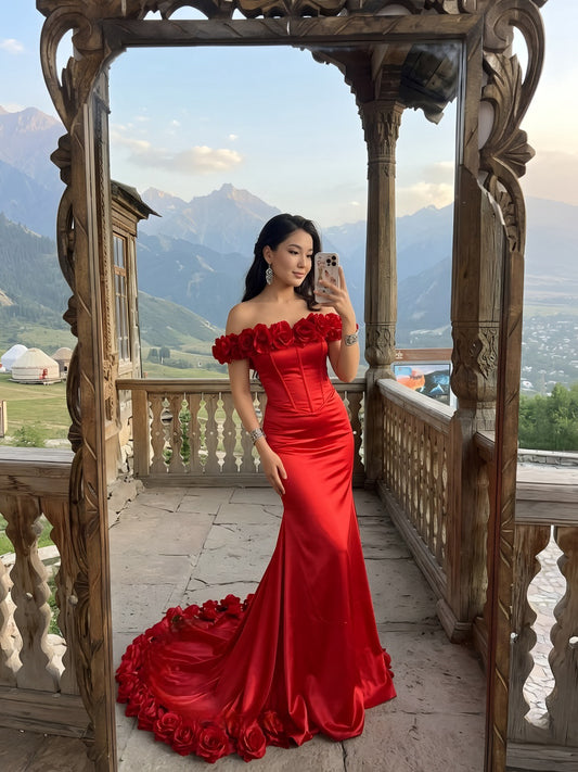 Bridgerton Red Rose Fish Tail Dress