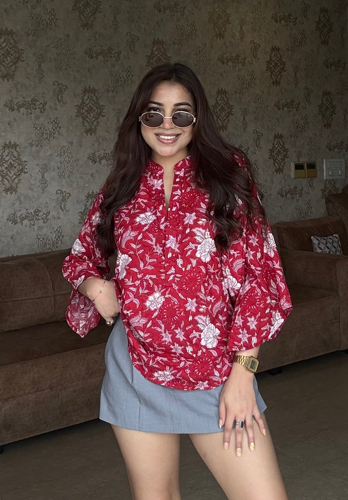 Indian Print Cotton Shirt With Bag