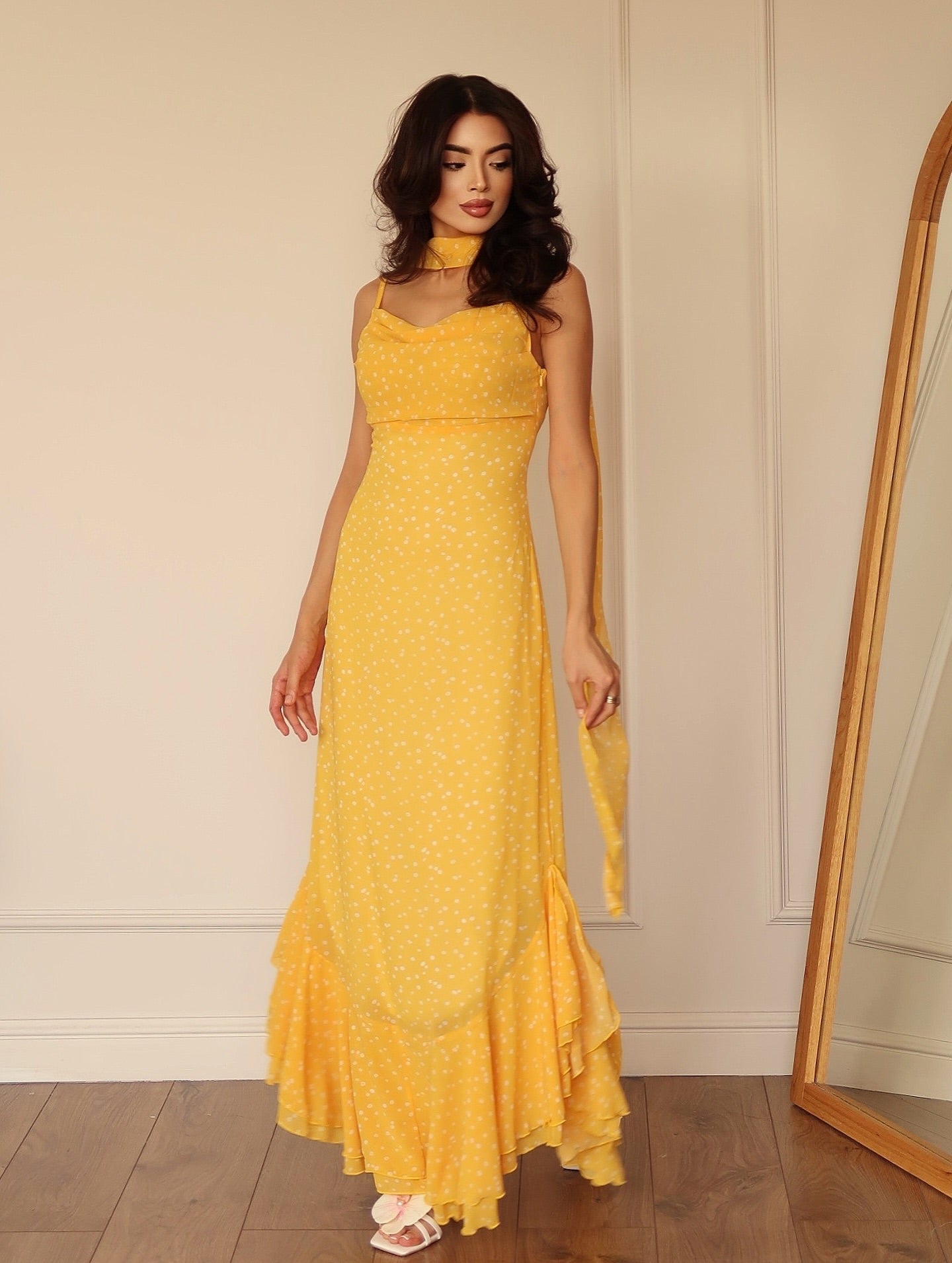 Georgette Floral Flow Dress With Scarf