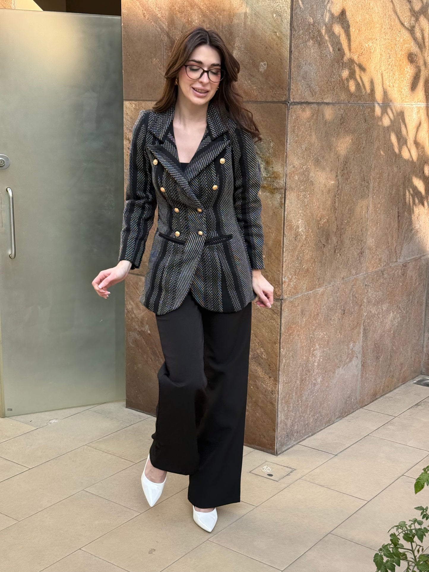 Tweed Long Sleeve Double Breasted Blazer