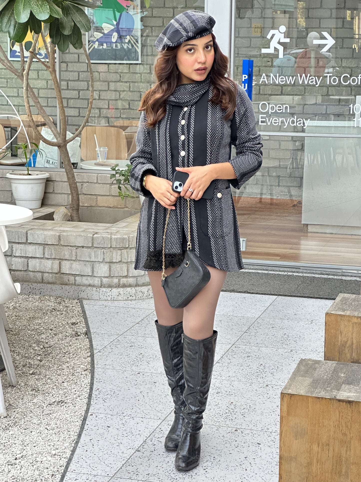 European Winter Coat With Muffler & Beret