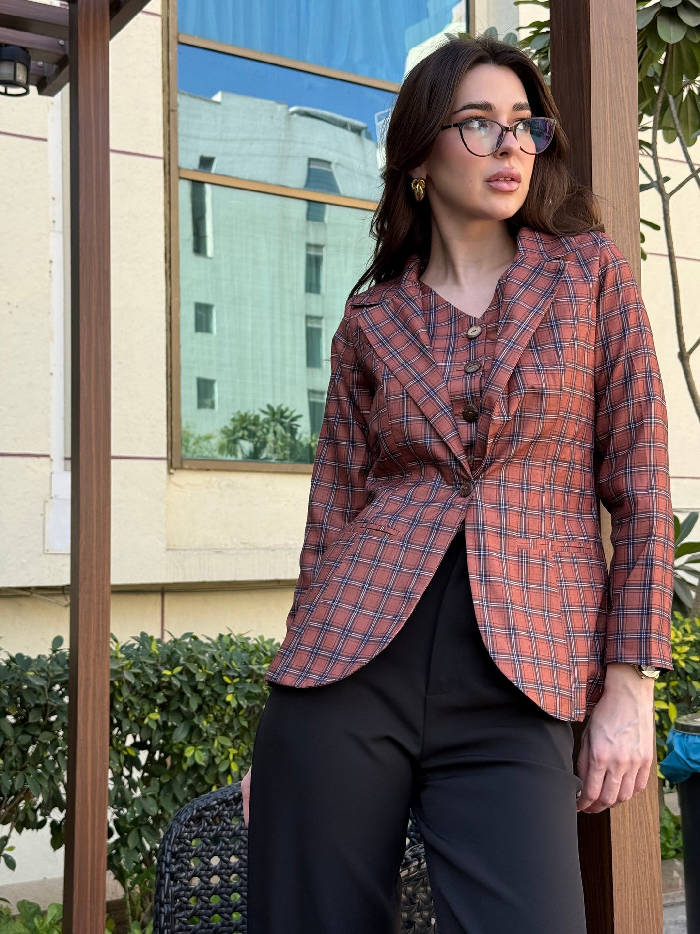 Checked Blazer With Waist Coat