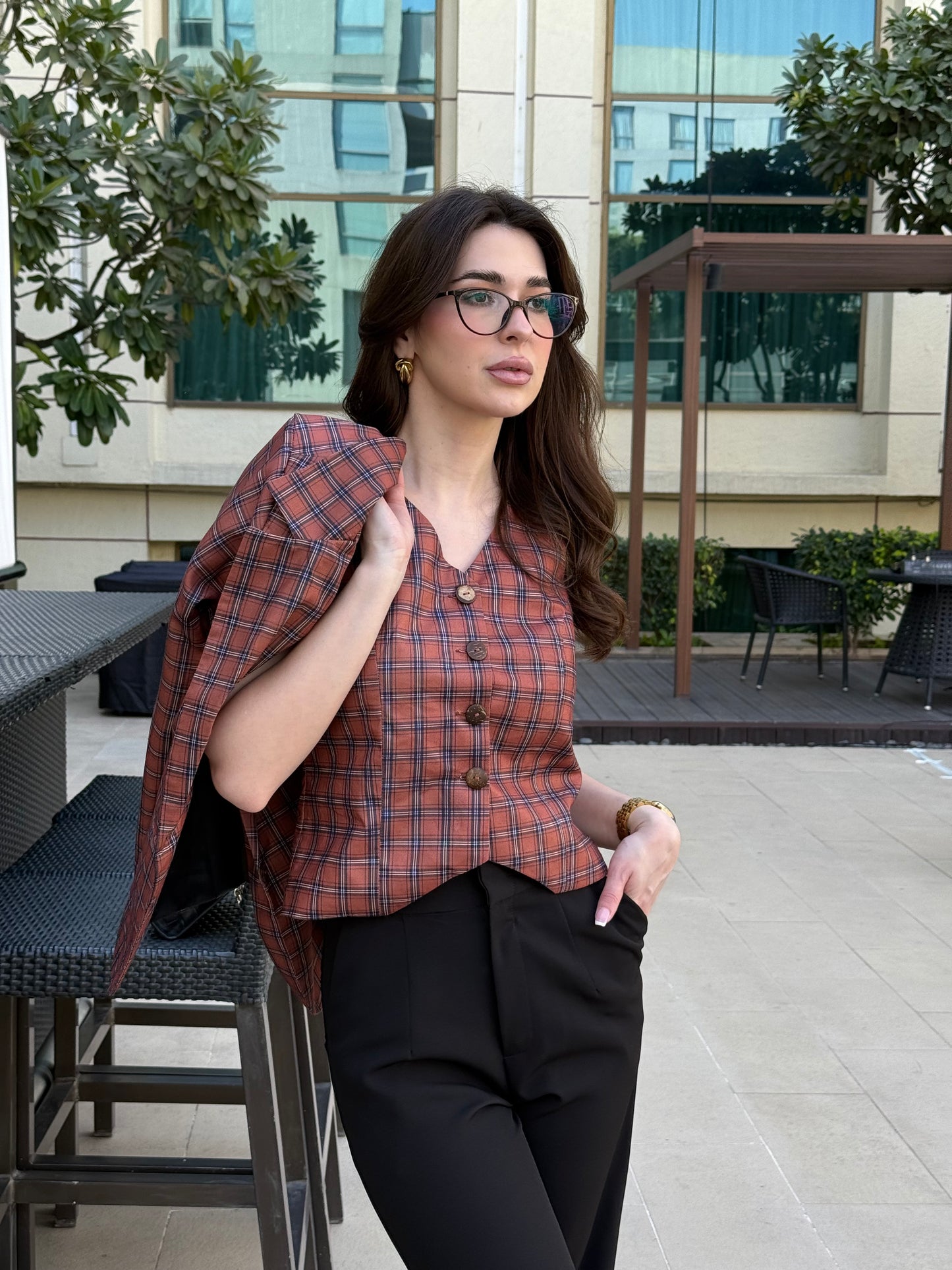 Checked Blazer With Waist Coat