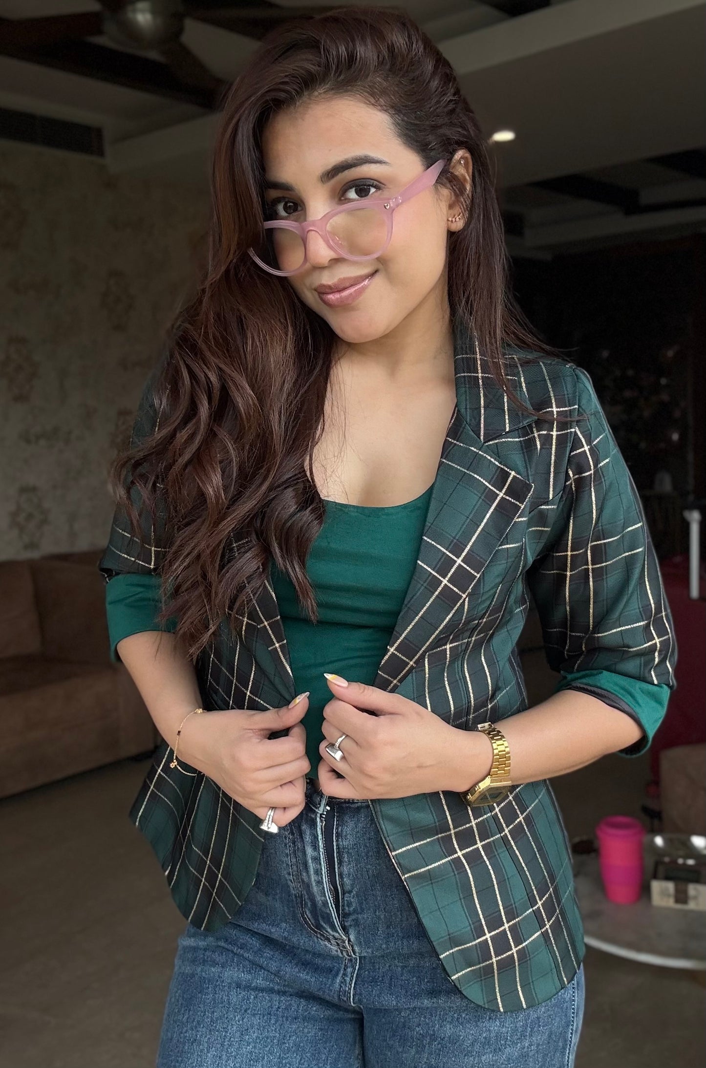Plaid Blazer With Tank Vest