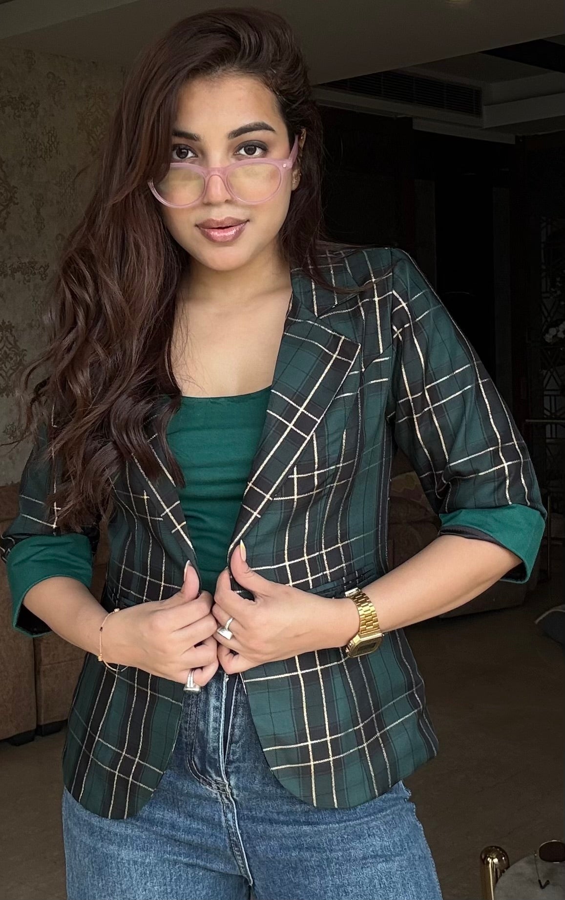Plaid Blazer With Tank Vest