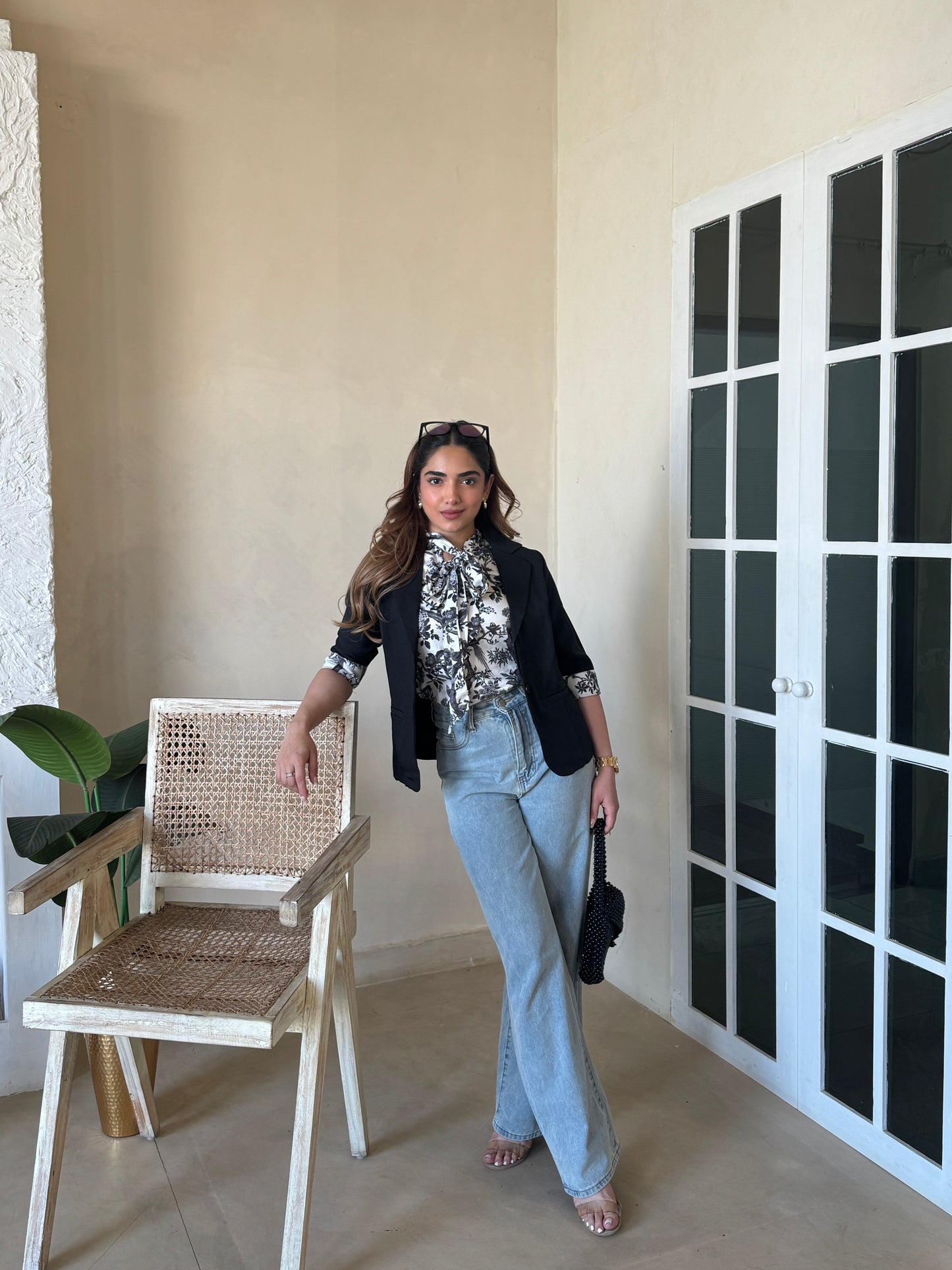 Cotton Scarf Vest With Linen Blazer