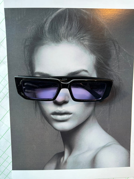 Purple Tint Black Framed Rectangle Shades
