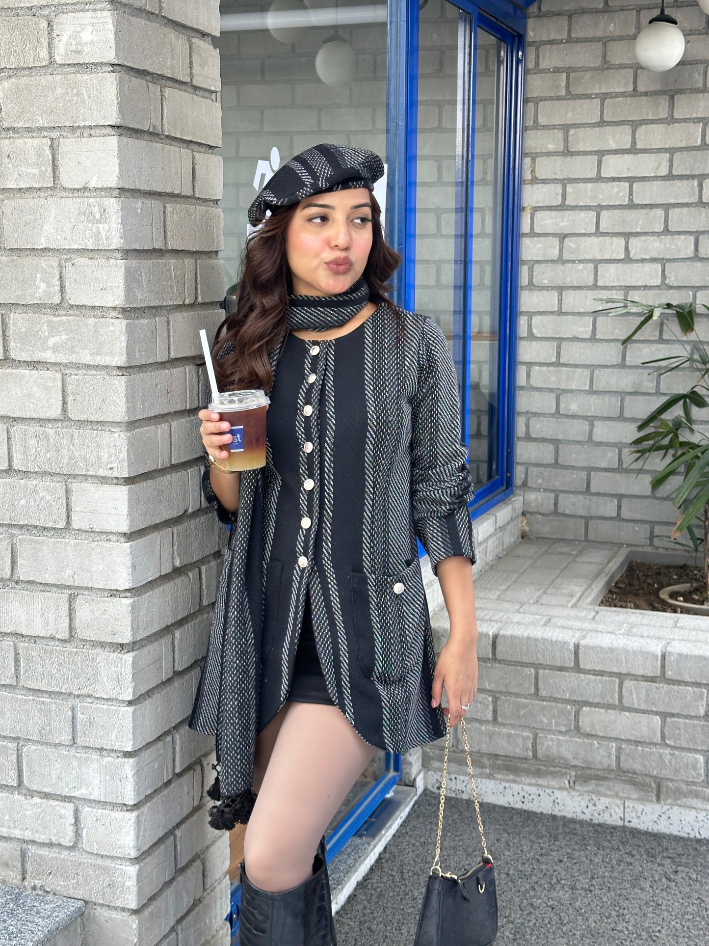 European Winter Coat With Muffler & Beret
